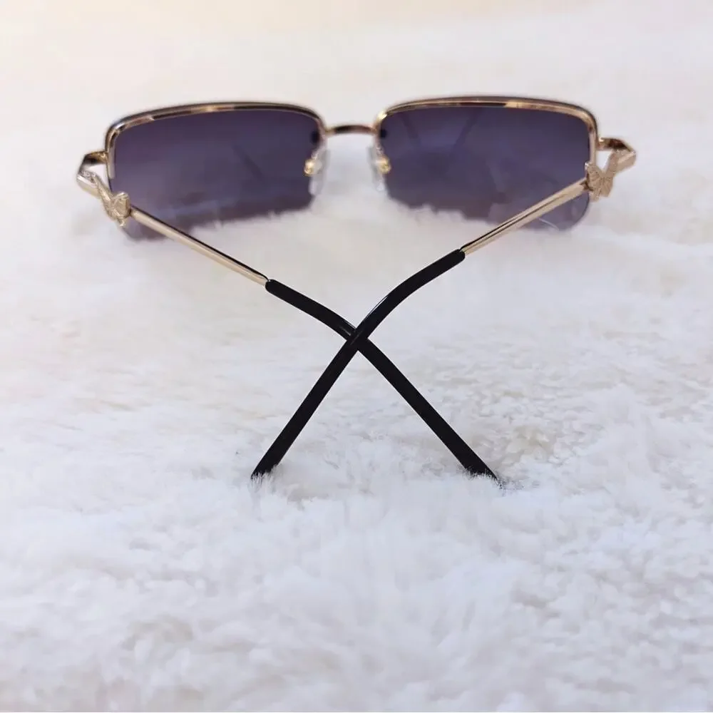 Delia Black Rimless Butterfly Accent Sunglasses